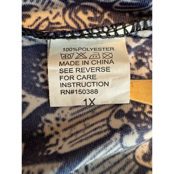 Woman Navy Blue White Paisley Maxi Dress Boho Medallion Bandanna Print Summer 1X - Picture 7 of 11